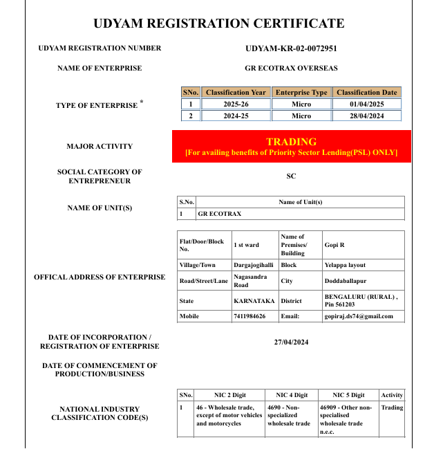 MSME Certificate Preview